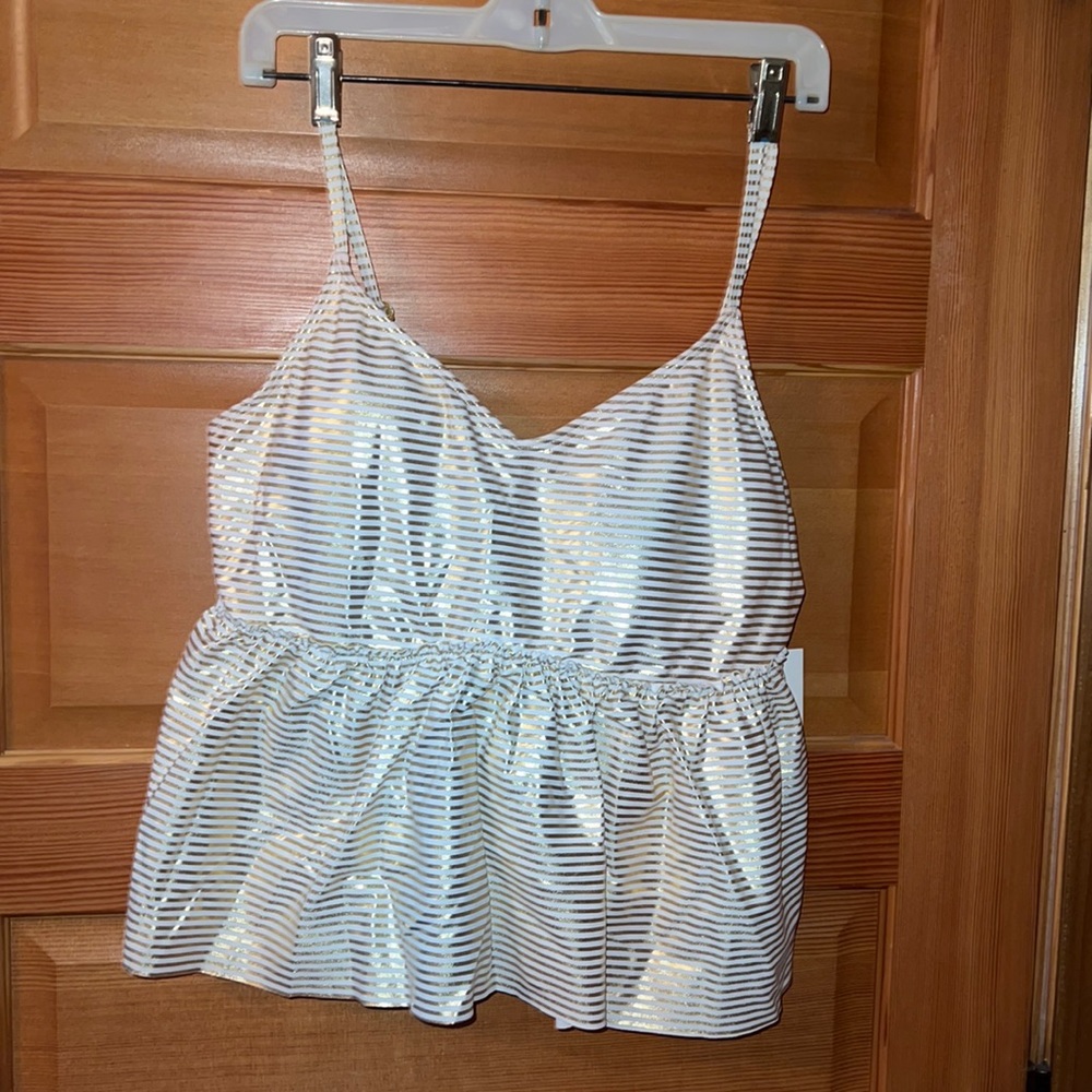 Women’s Shimmer Stripe Peplum Swim Top - White/Gold